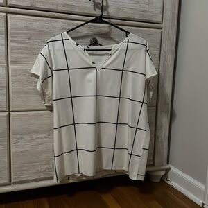 White and black checkered blouse